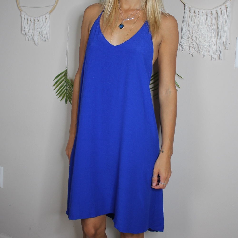 Umgee Blue Crochet Back Dress